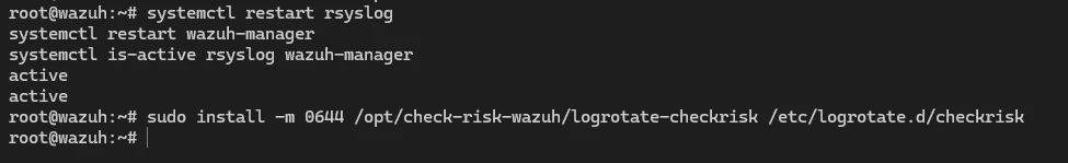 Шаг 6. Проверка состояния rsyslog и wazuh-manager и установка logrotate-checkrisk.