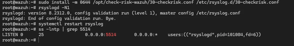 Шаг 3. Проверка конфигурации rsyslog и прослушивания TCP 5514.