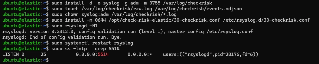 Шаг 3. Проверка конфигурации rsyslog и прослушивания TCP 5514.