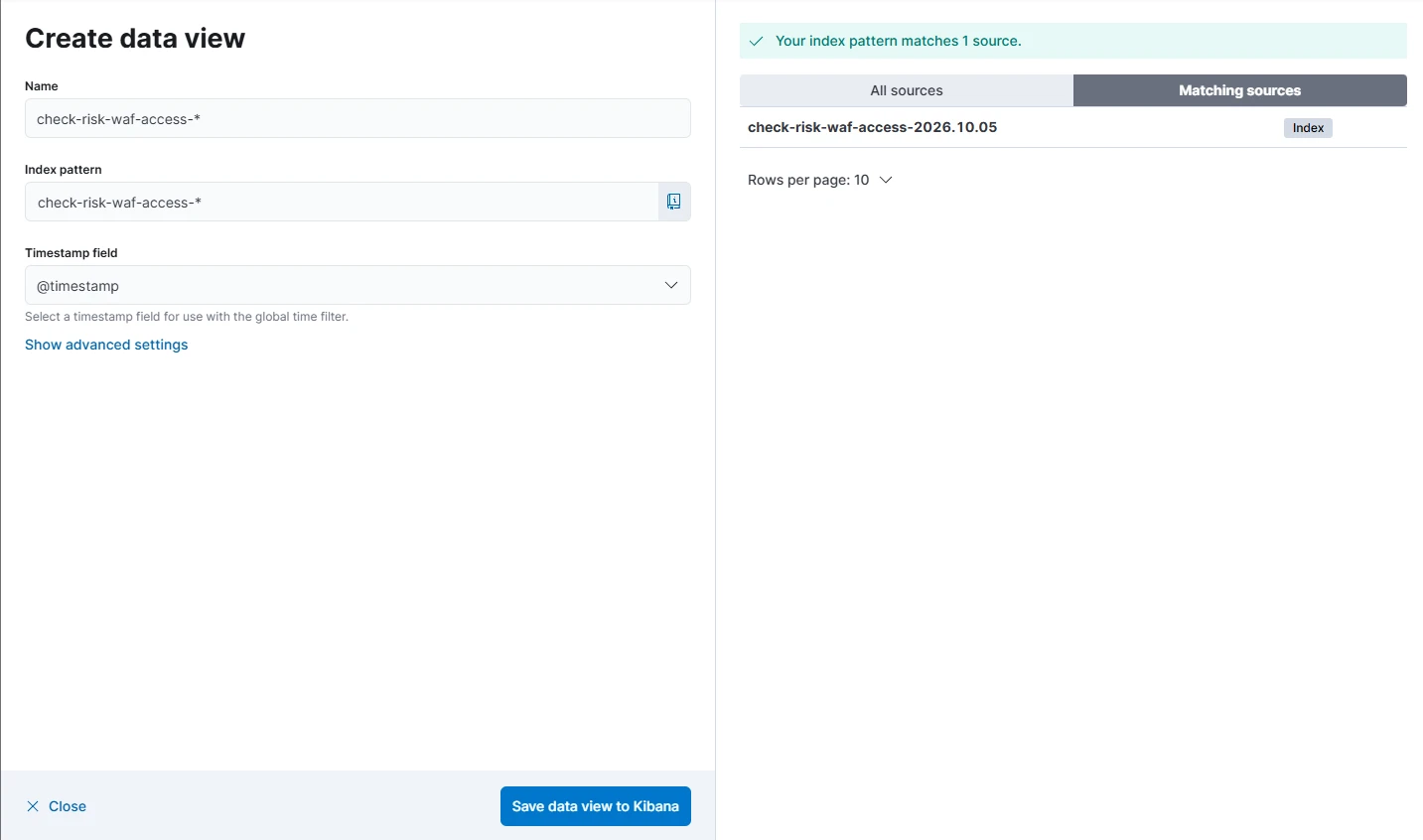 Шаг 9. Создание Data View для check-risk-waf-access-*.
